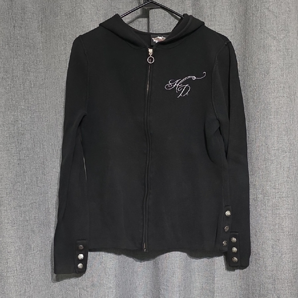 Harley-Davidson Black Zip Hoodie Cardigan with HD Script